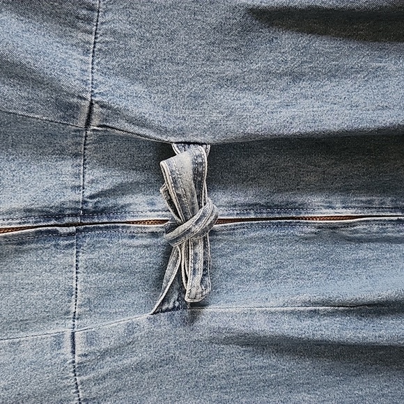 Nina Piccalino vintage embroidered square neck denim dress tie back, made in USA - Picture 8 of 9